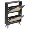 VEVOR Rattan Shoe Cabinet, 6-Pair Shoe Organizer, 2 Flip Drawers, Slim for Entryway, Hallway and Living Room, Freestanding Narrow Shoes Wooden Rack, with 80 lb Top Surface and Tip-Over Restraint