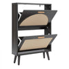 VEVOR Rattan Shoe Cabinet, 6-Pair Shoe Organizer, 2 Flip Drawers, Slim for Entryway, Hallway and Living Room, Freestanding Narrow Shoes Wooden Rack, with 80 lb Top Surface and Tip-Over Restraint