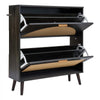 VEVOR Rattan Shoe Cabinet, 16 Pairs, 2 Flip Drawers, Adjustable Shelves for Entryway, Hallway and Living Room, Freestanding Narrow Shoes Wooden Rack, with 80 lb Top Surface and Tip-Over Restraint