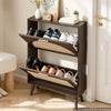 VEVOR Rattan Shoe Cabinet, 6-Pair Shoe Organizer, 2 Flip Drawers, Slim for Entryway, Hallway and Living Room, Freestanding Narrow Shoes Wooden Rack, with 80 lb Top Surface and Tip-Over Restraint