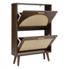 VEVOR Rattan Shoe Cabinet, 6-Pair Shoe Organizer, 2 Flip Drawers, Slim for Entryway, Hallway and Living Room, Freestanding Narrow Shoes Wooden Rack, with 80 lb Top Surface and Tip-Over Restraint