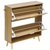 VEVOR Rattan Shoe Cabinet, 16 Pairs, 2 Flip Drawers, Adjustable Shelves for Entryway, Hallway and Living Room, Freestanding Narrow Shoes Wooden Rack, with 80 lb Top Surface and Tip-Over Restraint