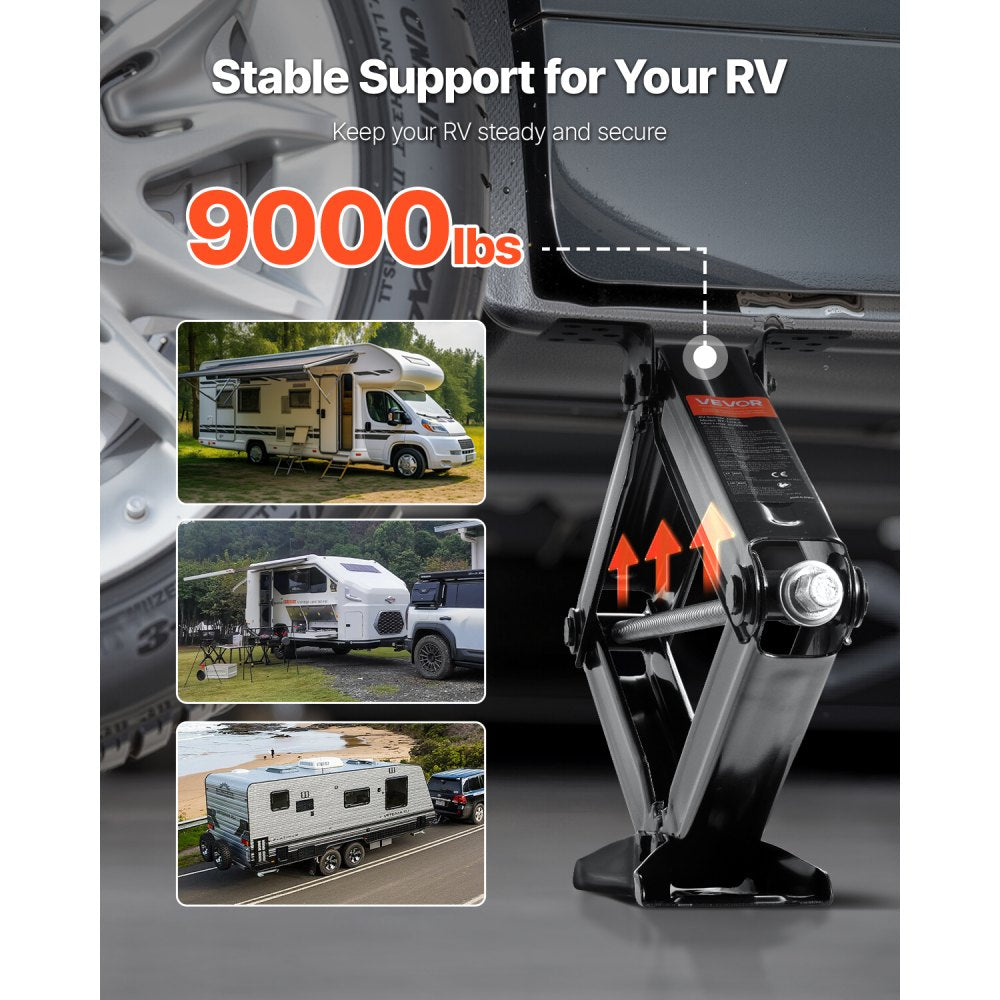 VEVOR 9000 lbs RV Scissor Jacks, 4-23.4 in RV Stabilizer Leveling Scissor Jacks, Set of 2, Heavy Duty Stabilizer Jack with Crank Handle, Socket and Bubble Levels, Not Easily Bent or Deformed