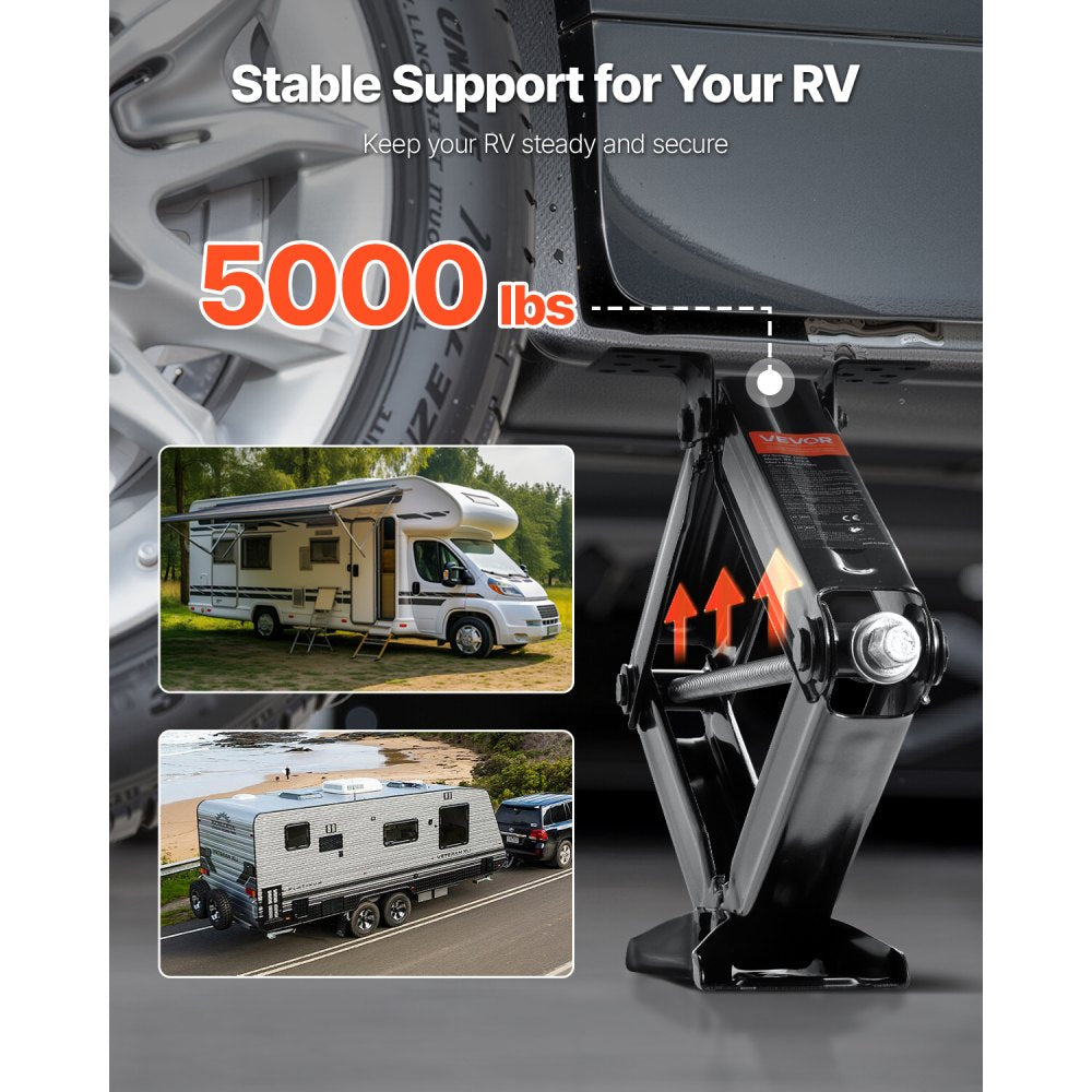VEVOR 5000 lbs RV Scissor Jacks, 4-23.4 in RV Stabilizer Leveling Scissor Jacks, Set of 4, Heavy Duty Stabilizer Jack with Crank Handle, Socket and Bubble Levels, Not Easily Bent or Deformed