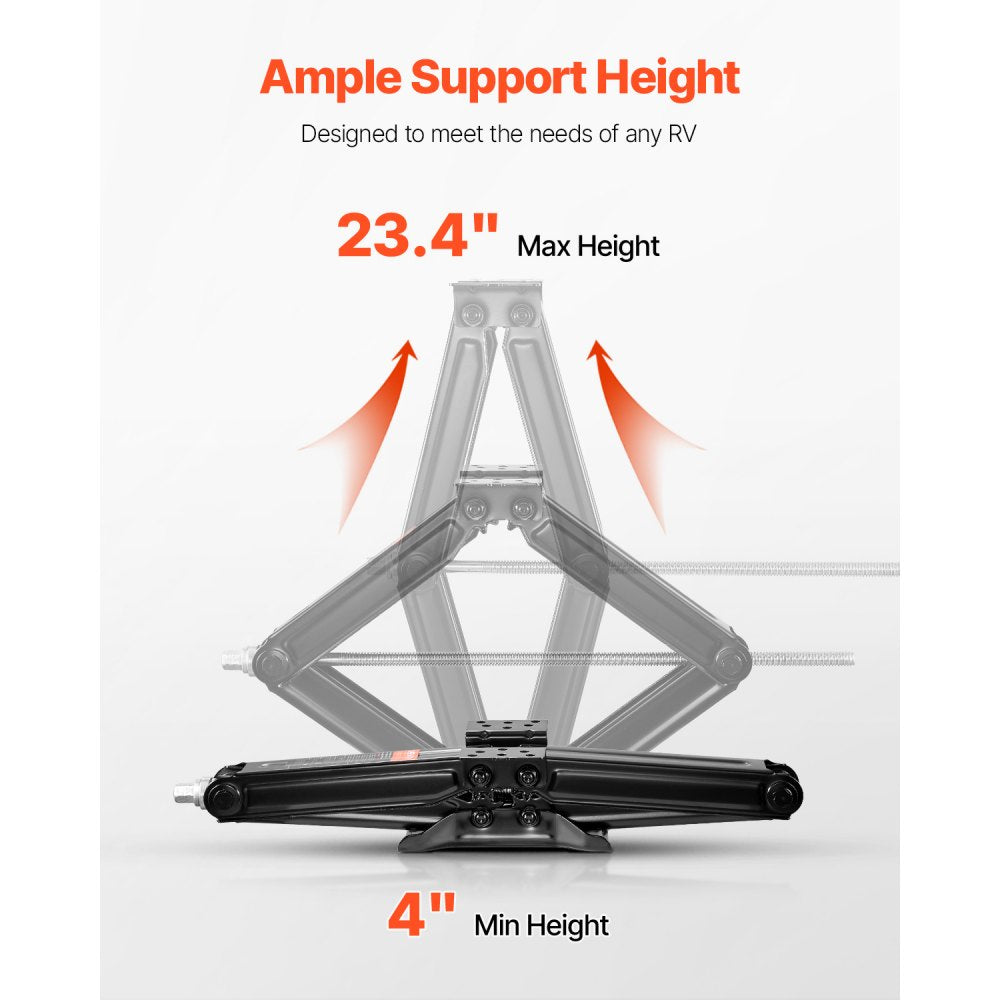VEVOR 9000 lbs RV Scissor Jacks, 4-23.4 in RV Stabilizer Leveling Scissor Jacks, Set of 4, Heavy Duty Stabilizer Jack with Crank Handle, Socket and Bubble Levels, Not Easily Bent or Deformed