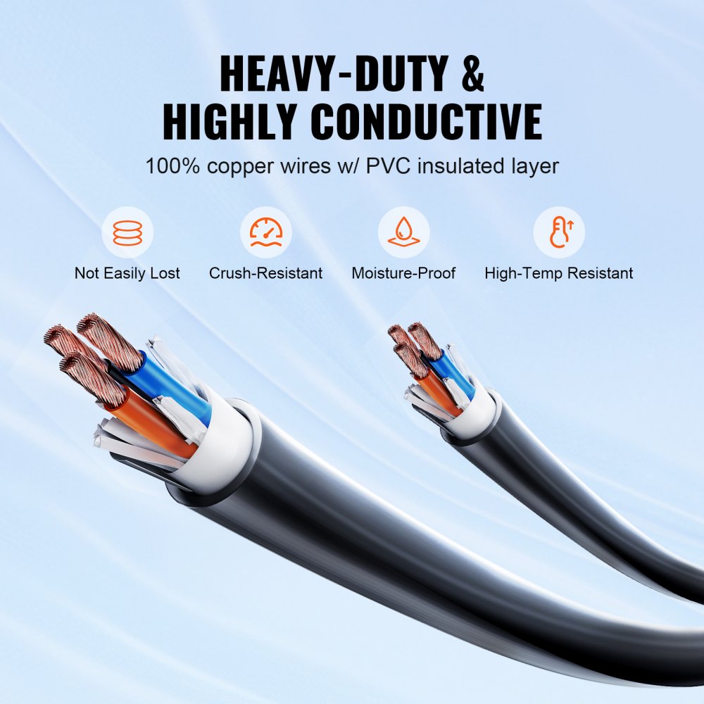 VEVOR 25 Feet RV Power Cord, 30 Amp, Heavy Duty STW 3*10AWG Generator Cord, NEMA TT-30P Male NEMA L5-30R Female Plug, with LED Indicator Handle 15A Adapter, for RVs, generators, campers, ETL Listed