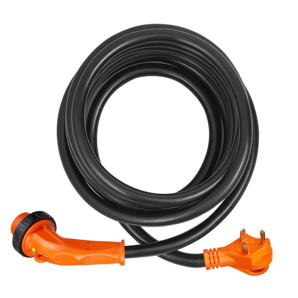 VEVOR 25 Feet RV Power Cord, 30 Amp, Heavy Duty STW 3*10AWG Generator Cord, NEMA TT-30P Male NEMA L5-30R Female Plug, with LED Indicator Handle 15A Adapter, for RVs, generators, campers, ETL Listed