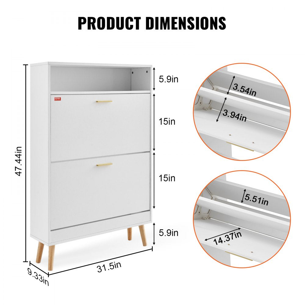 VEVOR Shoe Cabinet with 2 Flip Drawers, Shoe Storage Cabinet for Entryway, Free Standing Shoe Storage Organizer with Top Storage Cubby for Heels, Boots, Slippers in Hallway, Living Room