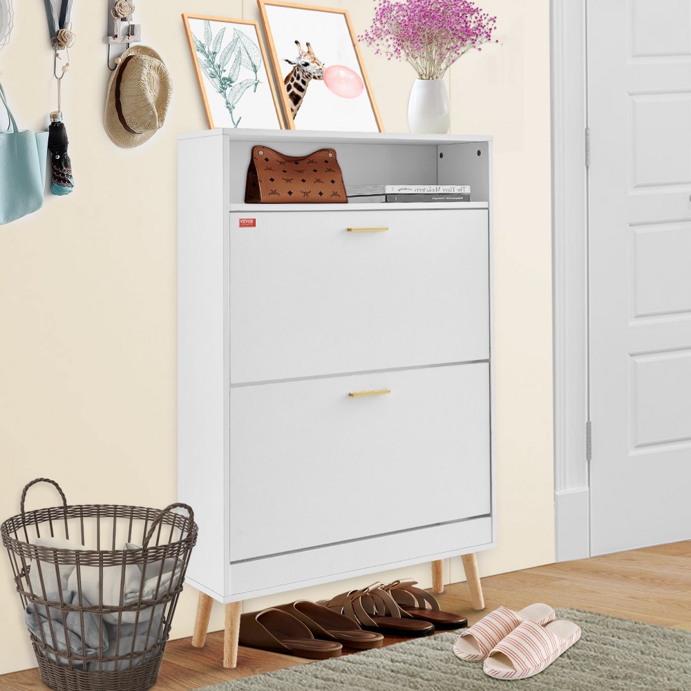 VEVOR Shoe Cabinet with 2 Flip Drawers, Shoe Storage Cabinet for Entryway, Free Standing Shoe Storage Organizer with Top Storage Cubby for Heels, Boots, Slippers in Hallway, Living Room