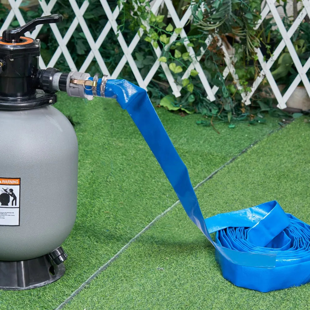 VEVOR Pool Drain Hose, 2 inch by 50 ft, Durable PVC Material, Includes Aluminum Camlock C & E Connectors and Clamps, Fits Pumps and Sand Filters, Ideal for Pool Water Removal, Blue