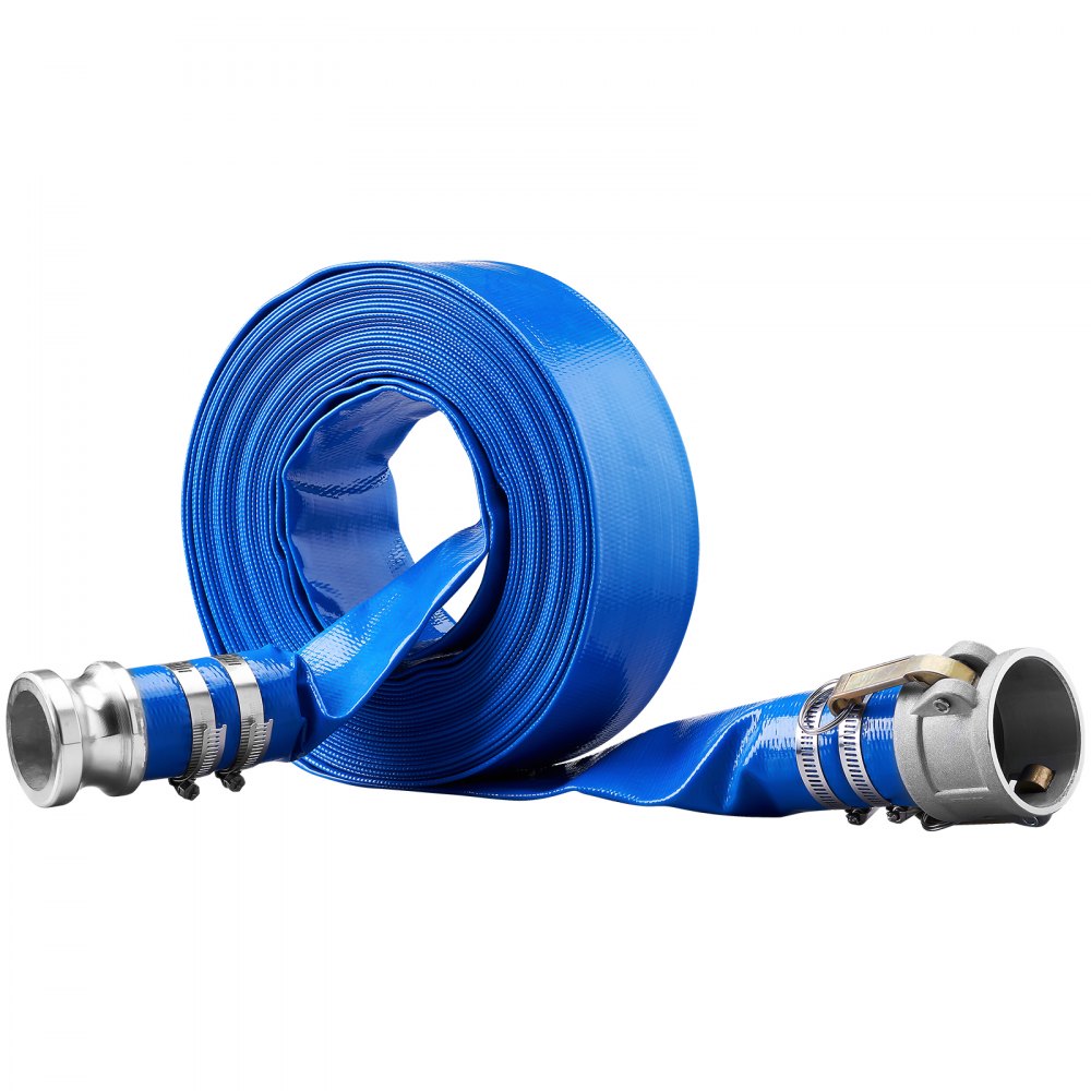 VEVOR Pool Drain Hose, 2 inch by 50 ft, Durable PVC Material, Includes Aluminum Camlock C & E Connectors and Clamps, Fits Pumps and Sand Filters, Ideal for Pool Water Removal, Blue