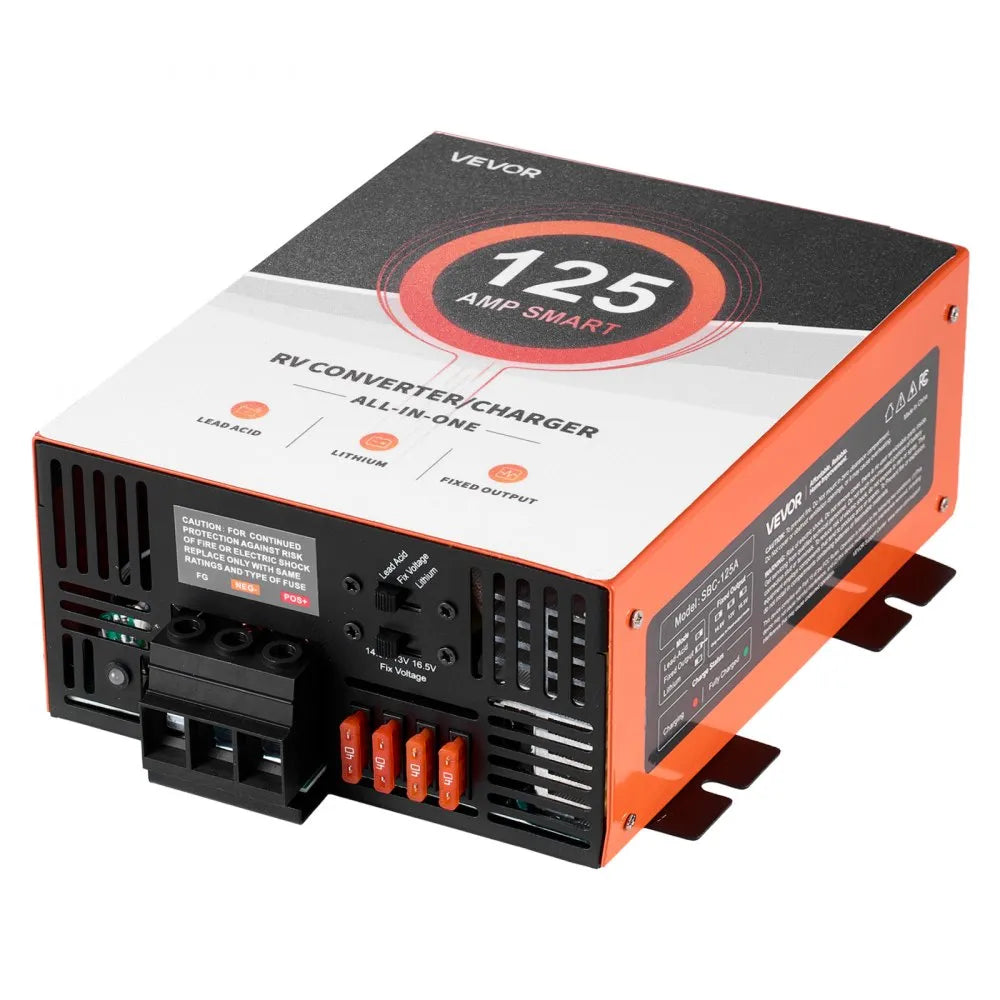 VEVOR RV Power Converter, 125 Amp, 110V AC to 12V DC RV Converter Battery Charger, Multi Stage Smart Charging, 13V to 16.5V Operating Range, Compatible with Lithium & Lead Acid Battery, for Camper