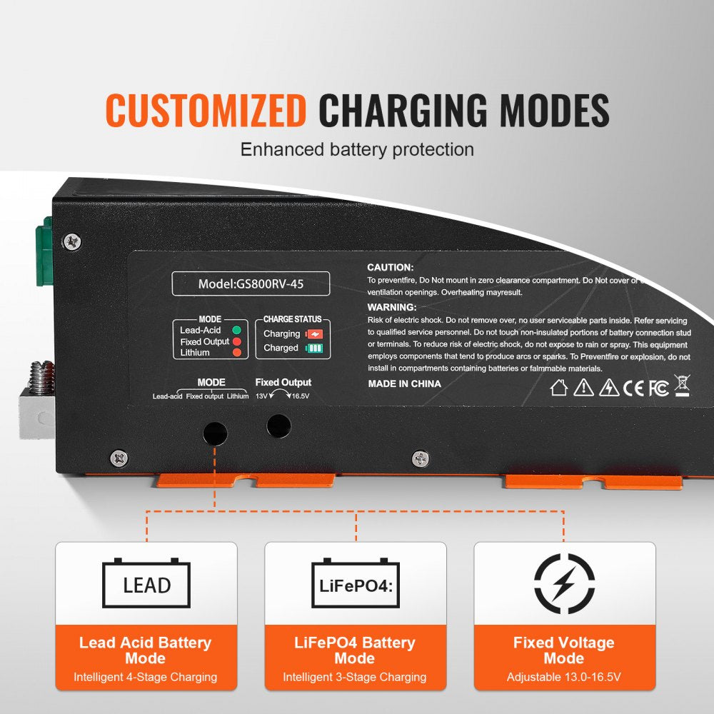 VEVOR RV Converter, 45 Amp, 110V AC to 12V DC RV Power Converter Battery Charger with 4 Stage Smart Charging 13V to 16.5V Adjustable Operating Range, Compatible with Lithium Lead Acid Battery, ETL