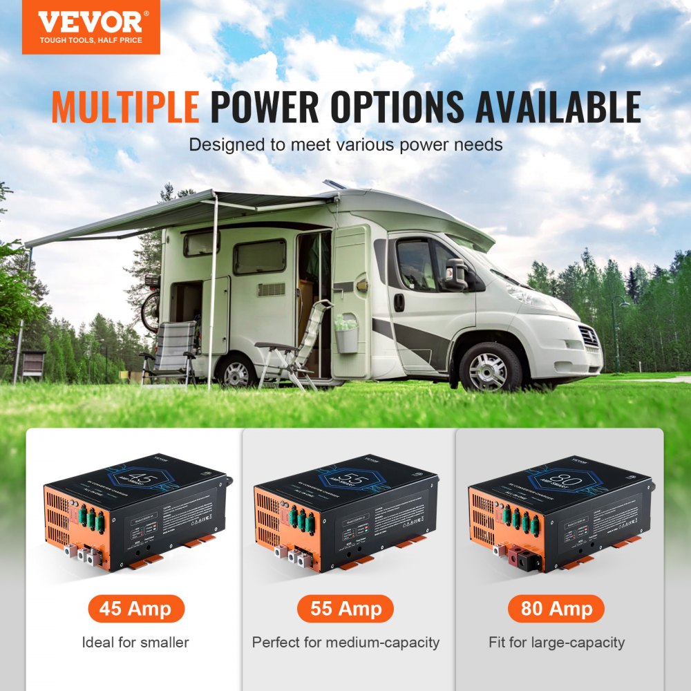 VEVOR RV Converter, 55 Amp, 110V AC to 12V DC RV Power Converter Battery Charger with 4 Stage Smart Charging 13V to 16.5V Adjustable Operating Range, Compatible with Lithium Lead Acid Battery, ETL