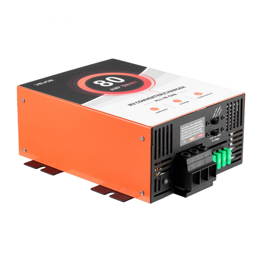 VEVOR RV Power Converter, 80 Amp, 110V AC to 12V DC RV Converter Battery Charger, Multi Stage Smart Charging, 13V to 16.5V Operating Range, Compatible with Lithium & Lead Acid Battery, for Camper