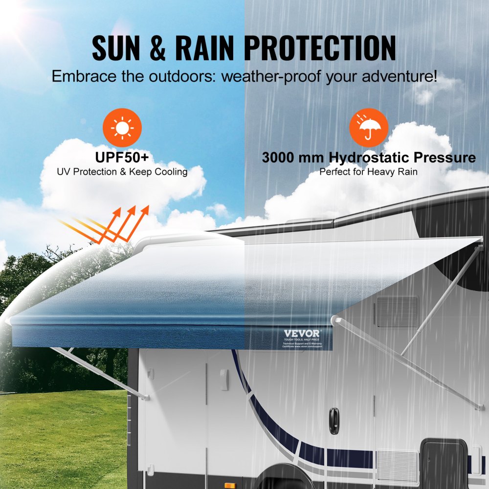 VEVOR RV Awning Fabric Replacement, 15'2" Fabric Length for 16' Awning, Heavy Duty 3-Ply 16oz PVC Camper Awning Fabric, Waterproof & UV Protection Outdoor Canopy for RV, Trailer, Motorhome, Blue Fade