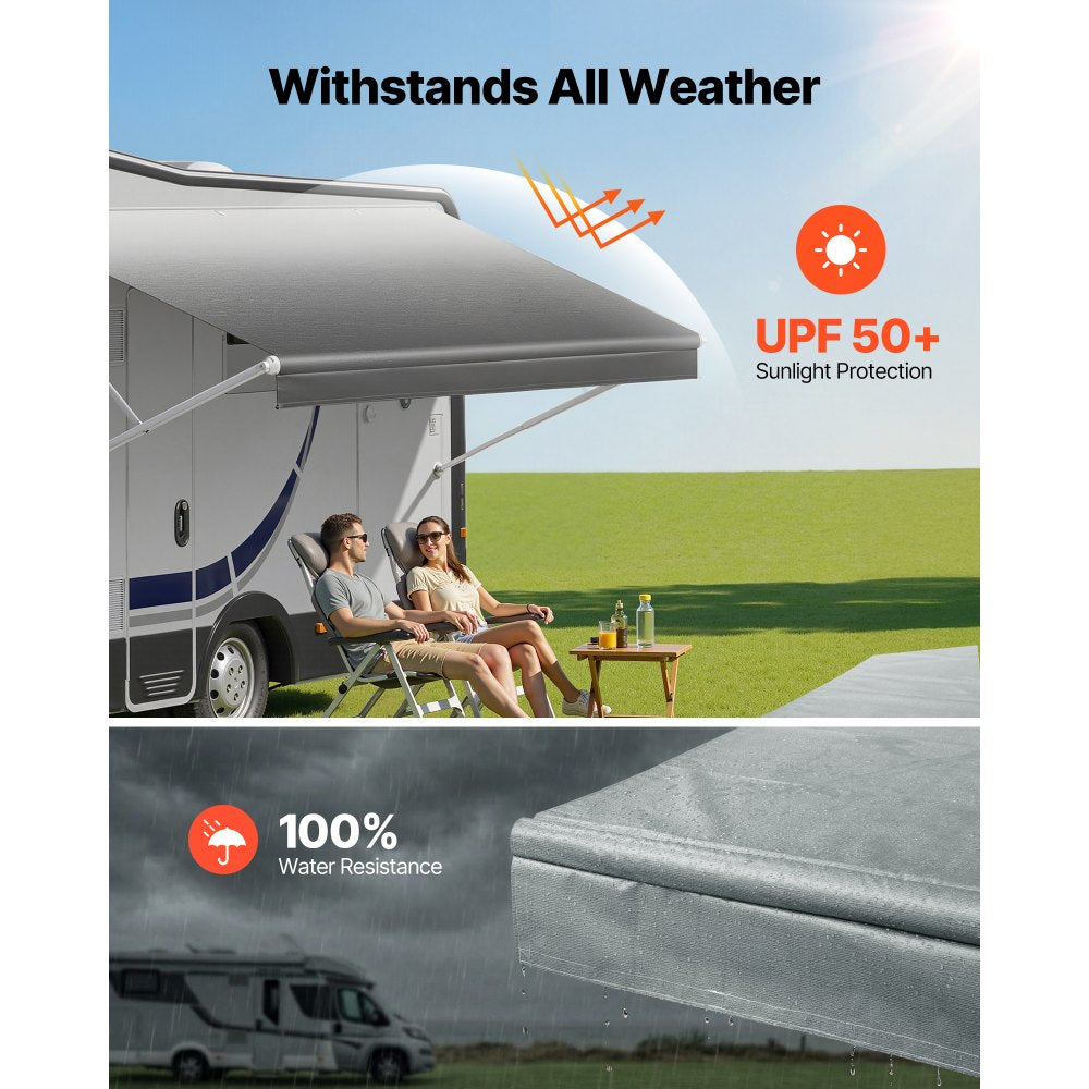 VEVOR RV Awning Fabric Replacement, 15' (Fabric 14'2") 18 oz Heavy-Duty Weatherproof Vinyl Camper Awning Replacement, UPF50+ Protection Waterproof Outdoor Canopy for RV, Motorhome, Trailer, Gray Fade
