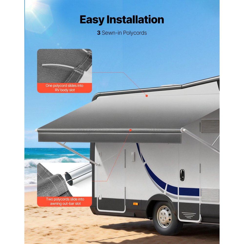 VEVOR RV Awning Fabric Replacement, 17' (Fabric 16'2") 18 oz Heavy-Duty Weatherproof Vinyl Camper Awning Replacement, UPF50+ Protection Waterproof Outdoor Canopy for RV, Motorhome, Trailer, Gray Fade