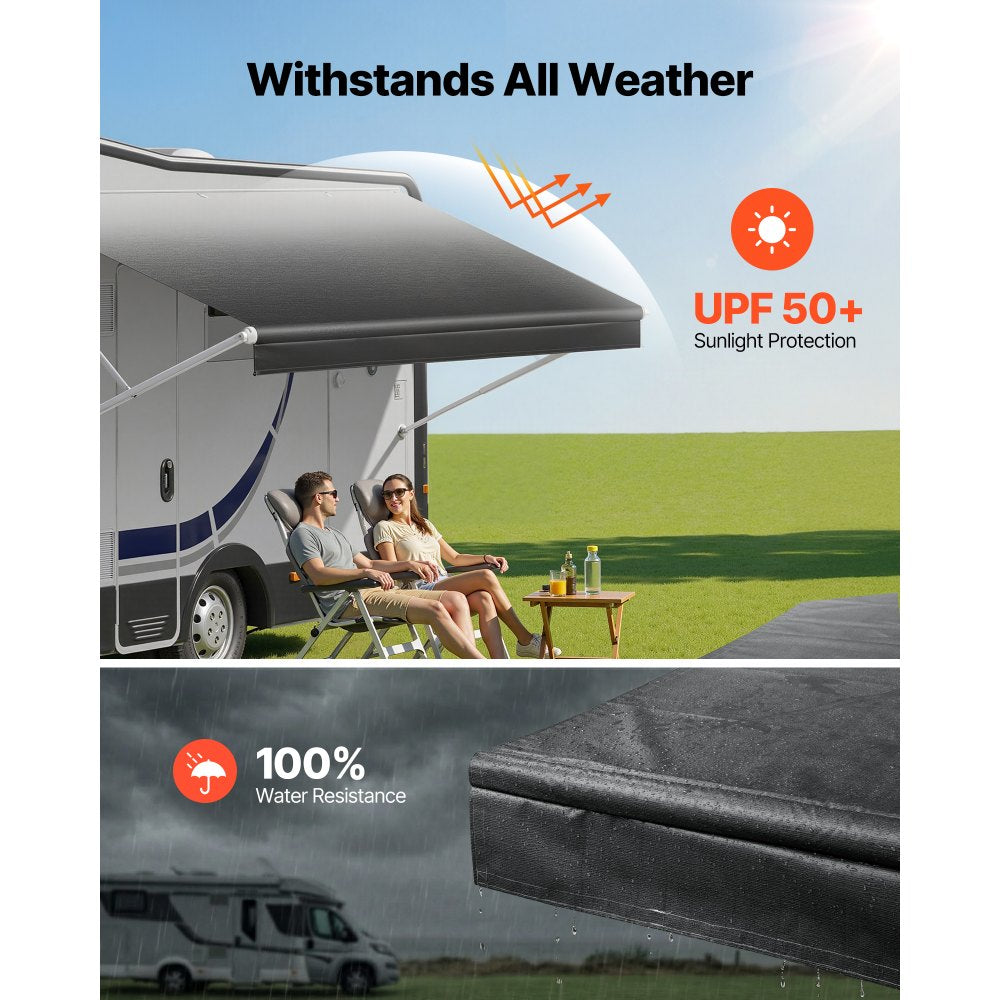 VEVOR RV Awning Fabric Replacement, 17' (Fabric 16'2") 18 oz Heavy-Duty Weatherproof Vinyl Camper Awning Replacement, UPF50+ Protection Waterproof Outdoor Canopy for RV, Motorhome, Trailer, Black Fade