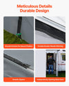 VEVOR RV awning shade room detail features: ground anchors, stitching, zippers, mesh door