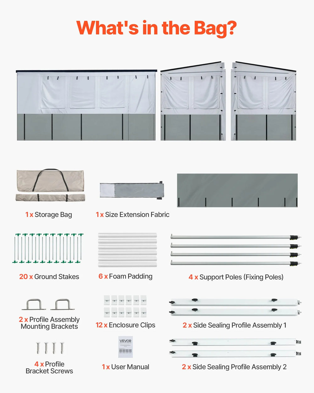 VEVOR RV awning shade room what's included in the package
