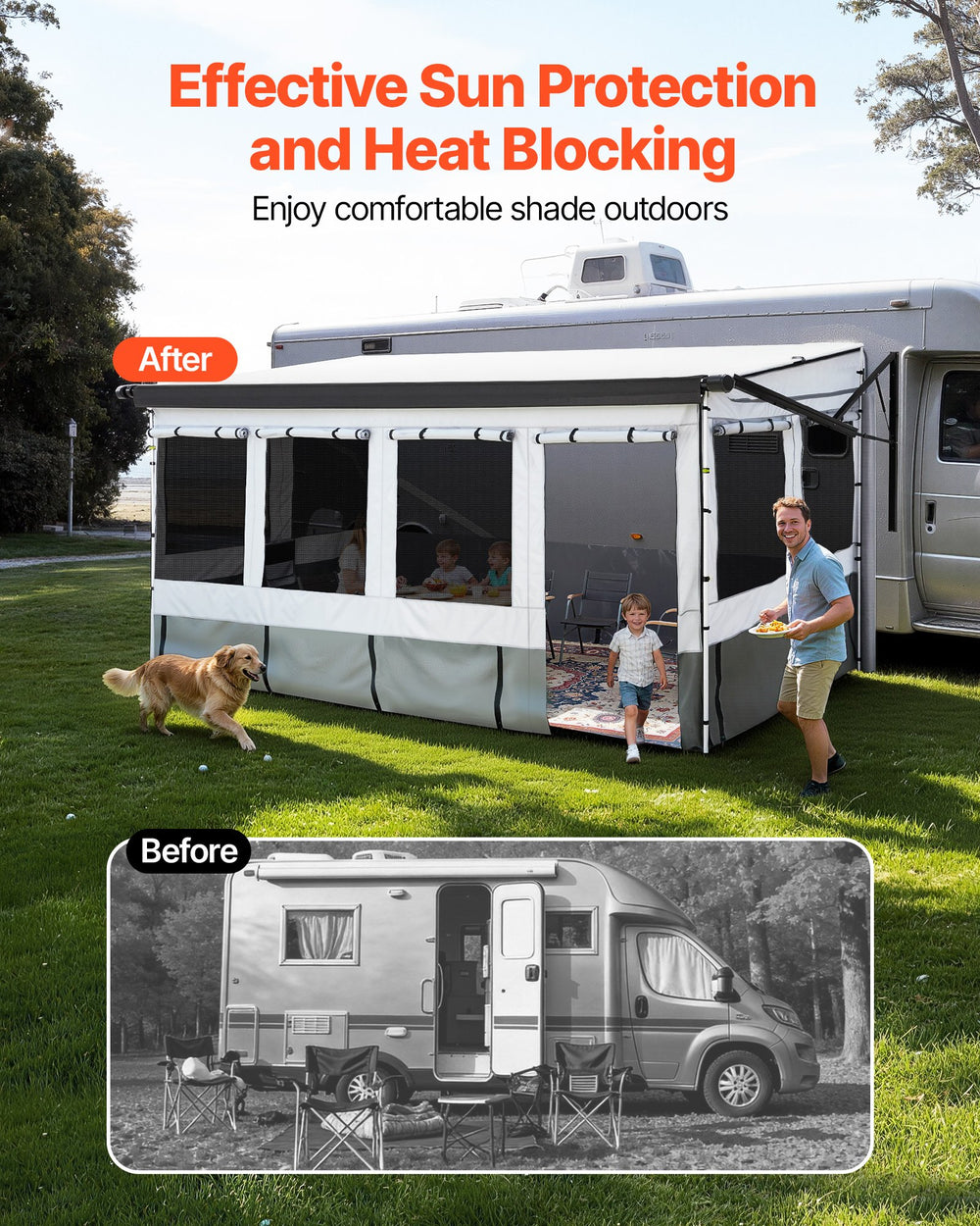 VEVOR RV Awning Sun Shade Room - effective sun protection and heat blocking lifestyle image