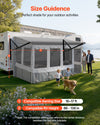VEVOR RV Awning Sun Shade Room - size guidance for compatible awning size and RV height