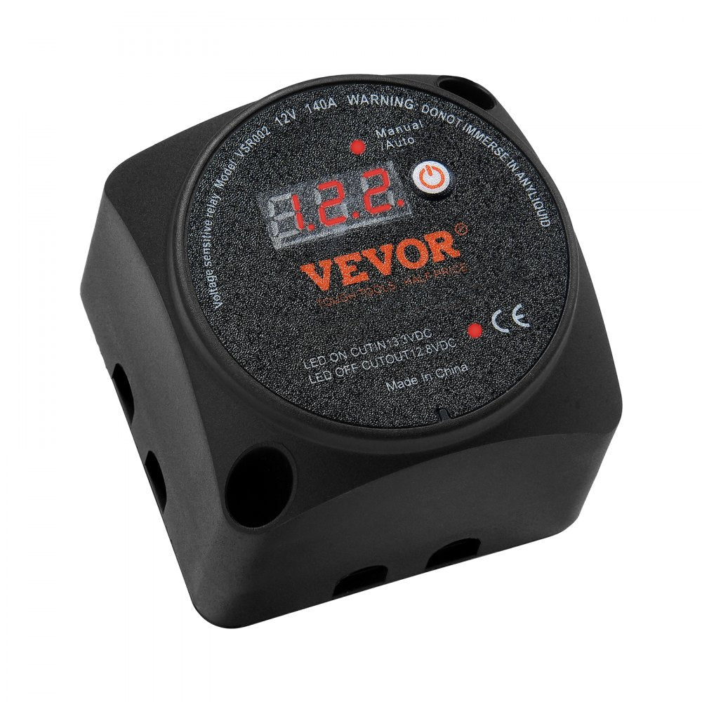VEVOR Dual Battery Isolator Kit, 12V 140Amp, Manual and Auto Modes VSR Voltage Sensitive Relay with LCD Screen, Smart Battery Isolator for ATV UTV RV Camper Off-Road Vehicle Caravan Truck Boat Yacht