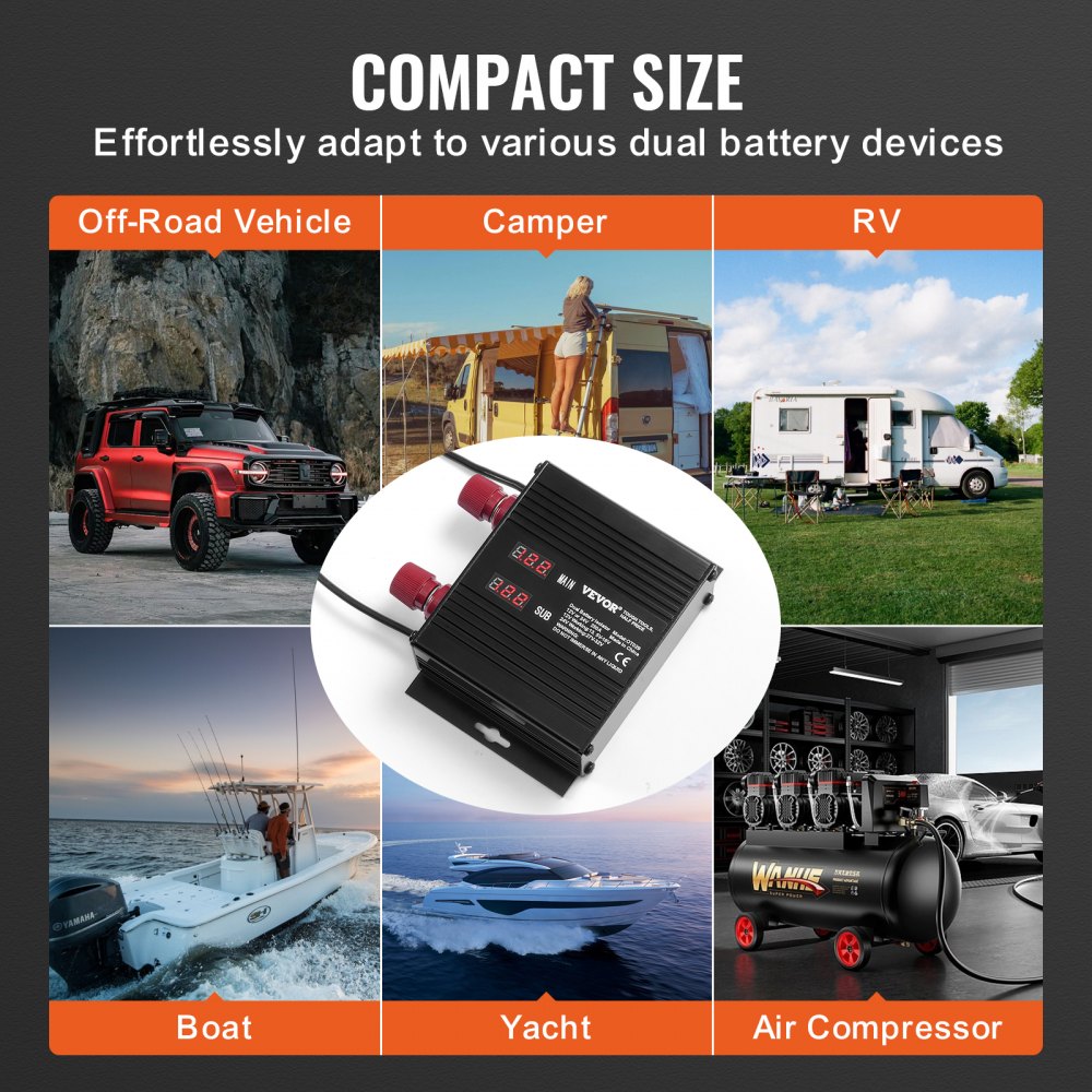 VEVOR 250 AMP Dual Battery Smart Isolator, 12V/24V, Universal VSR Voltage Sensitive Relay Battery Isolator Intelligent with LCD Screen, for Car Truck ATV RV Battery Starter Controller Power Switch