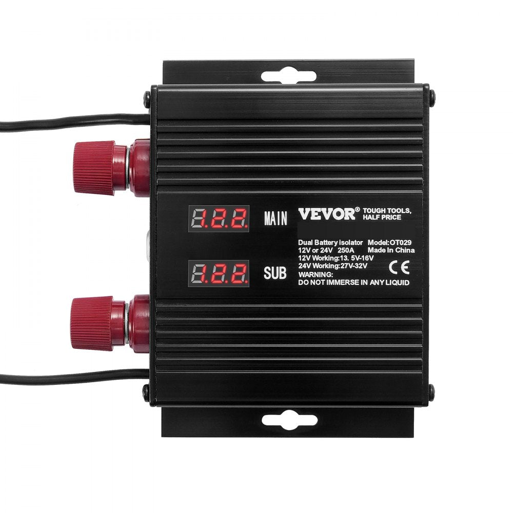 VEVOR 250 AMP Dual Battery Smart Isolator, 12V/24V, Universal VSR Voltage Sensitive Relay Battery Isolator Intelligent with LCD Screen, for Car Truck ATV RV Battery Starter Controller Power Switch