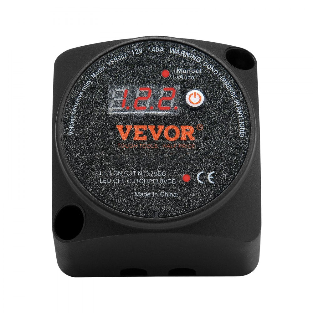 VEVOR Dual Battery Isolator Kit, 12V 140Amp, Manual and Auto Modes VSR Voltage Sensitive Relay with LCD Screen, Smart Battery Isolator for ATV UTV RV Camper Off-Road Vehicle Caravan Truck Boat Yacht