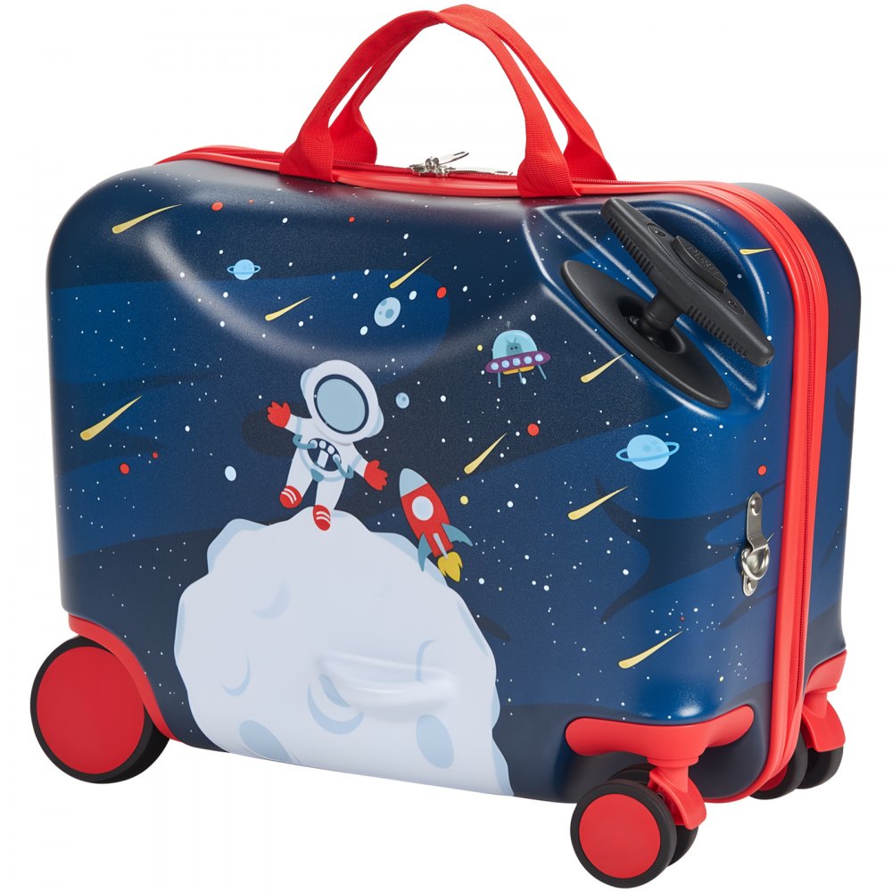 VEVOR Ride-on Luggage, 26 L Capacity, 18 Inches Tow Along Toddler Carry on Luggage with Wheels, Adjustable Shoulder Strap, Lightweight Kids Riding Suitcase for Boys & Girls Aged 3+, Blue & White