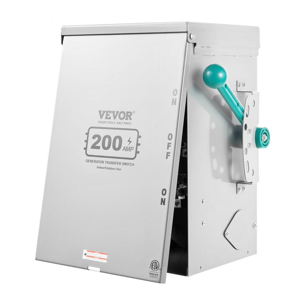 VEVOR 200A Generator Transfer Switch, 48000W Manual Transfer Switch, Heavy Duty Double-Throw Power Transfer Switch 120/240V, Meeting NEMA 3R Standards, for Outdoor, Indoor, and Portable Generator
