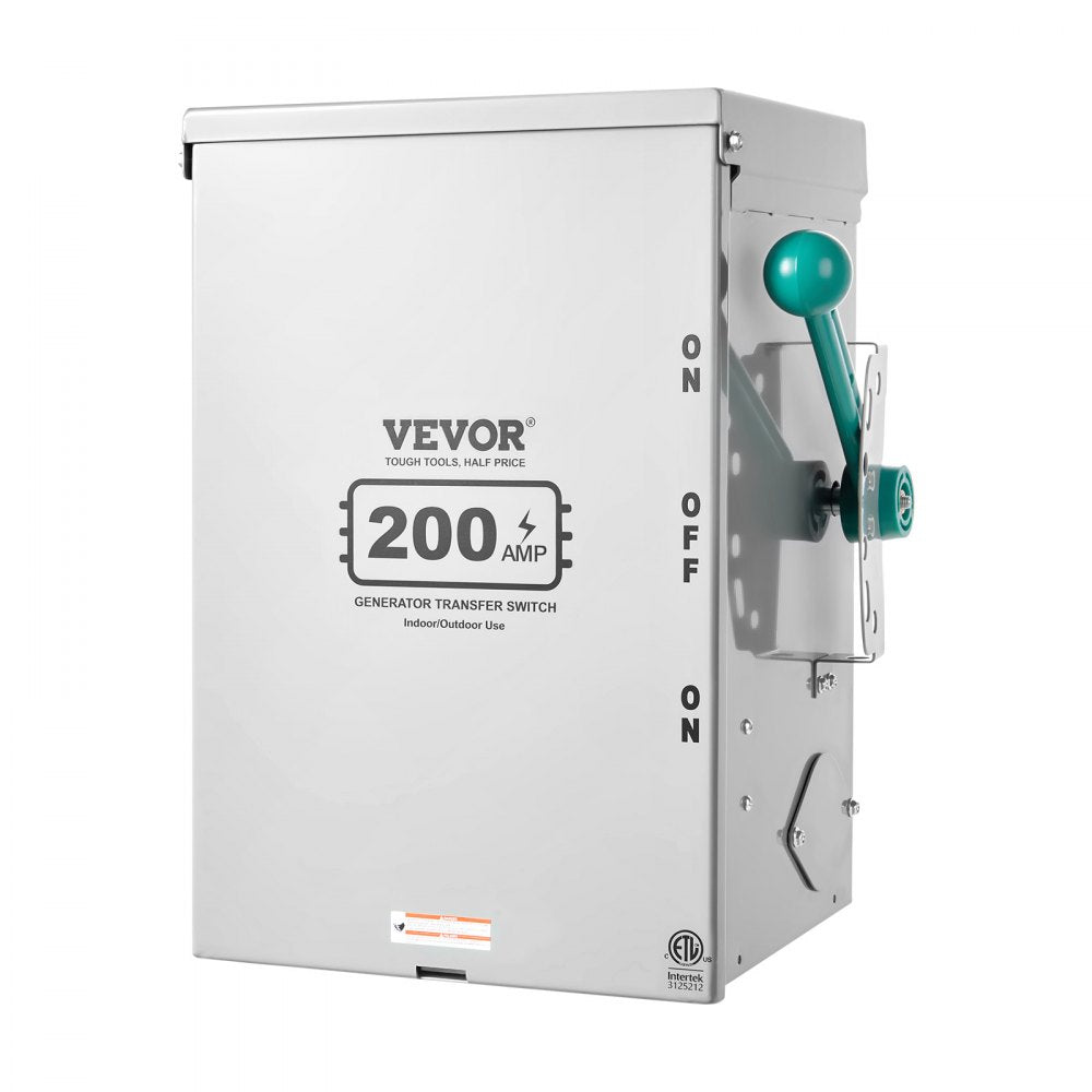 VEVOR 200A Generator Transfer Switch, 48000W Manual Transfer Switch, Heavy Duty Double-Throw Power Transfer Switch 120/240V, Meeting NEMA 3R Standards, for Outdoor, Indoor, and Portable Generator