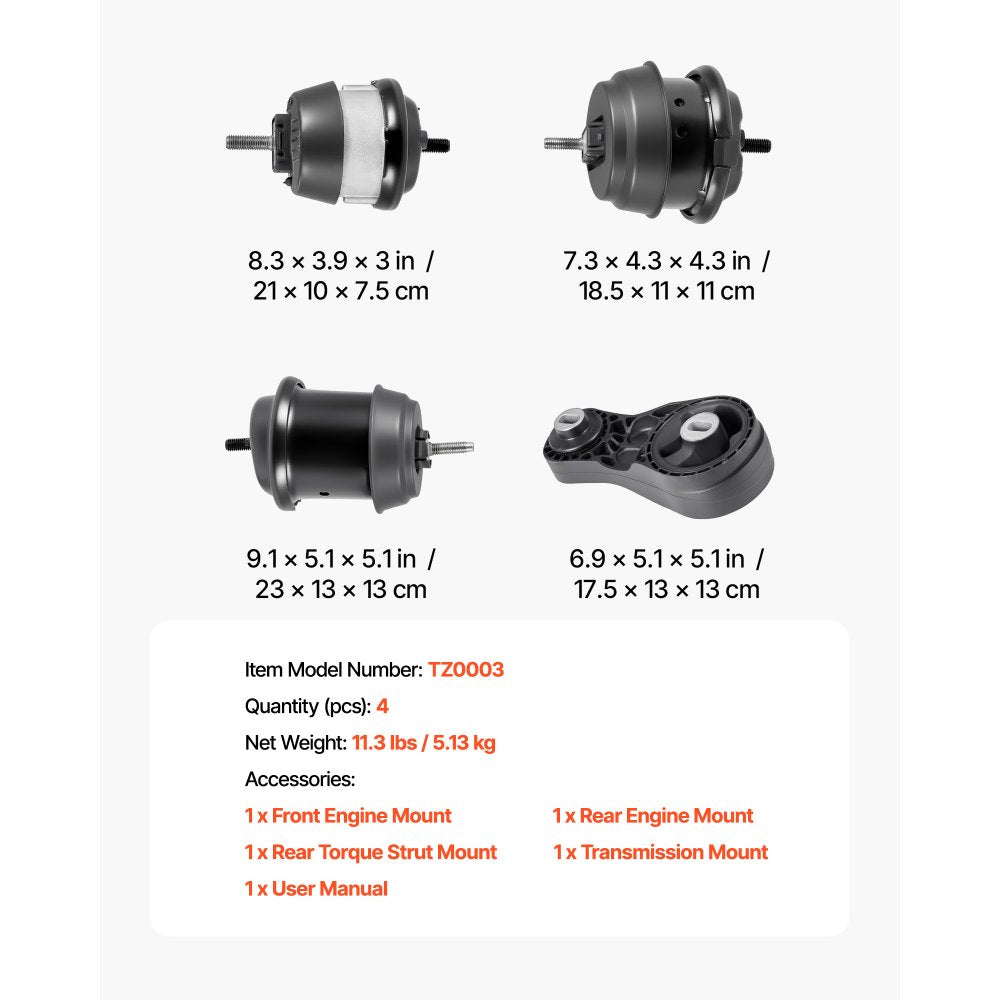 VEVOR Engine and Transmission Motor Mount Kit Replacement, Set of 4, Compatible with 2009–2017 Chevrolet Traverse 3.6L V6, Replace OE# A5548HY, A5549HY, A5458HY, A5444, Secure Support