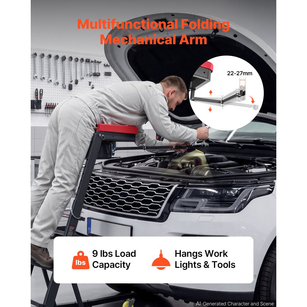 VEVOR Top Automotive Creeper 48"-64" Adjustable with Folding Mechanical Arm, Foldable High Top Engine Creeper, 400LBS Heavy-Duty Support, Stable I-Shaped Base, 4-Wheel Smooth Rolling for Auto Repair