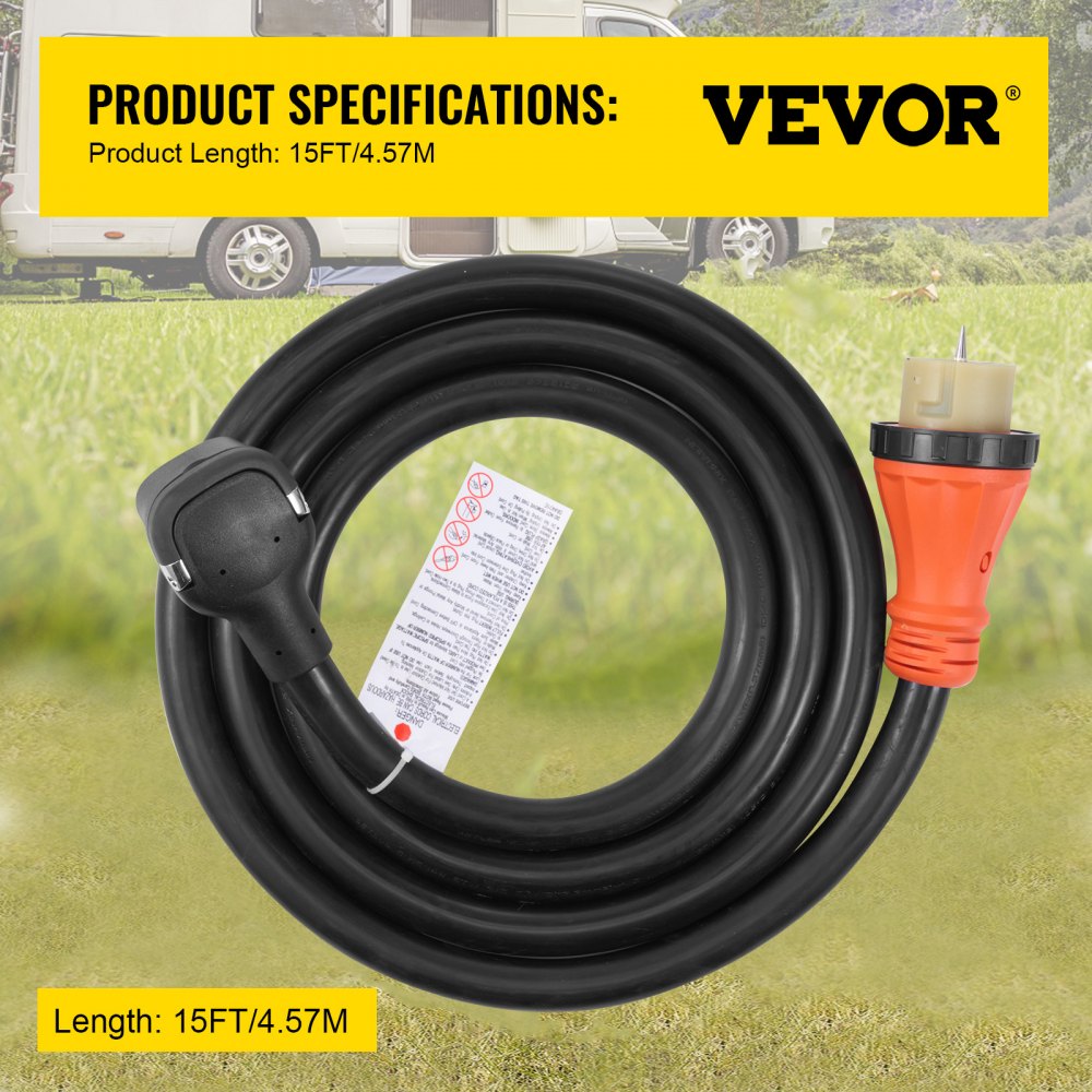VEVOR Generator Cord, 15 ft Generator Power Cord with Plug in & Out Pin of Inlet Box Side, 50AMP NEMA 14-50P Generator Plug, SS2-50R Extension Cord 12000W,  125/250V Power Tested to UL Standards