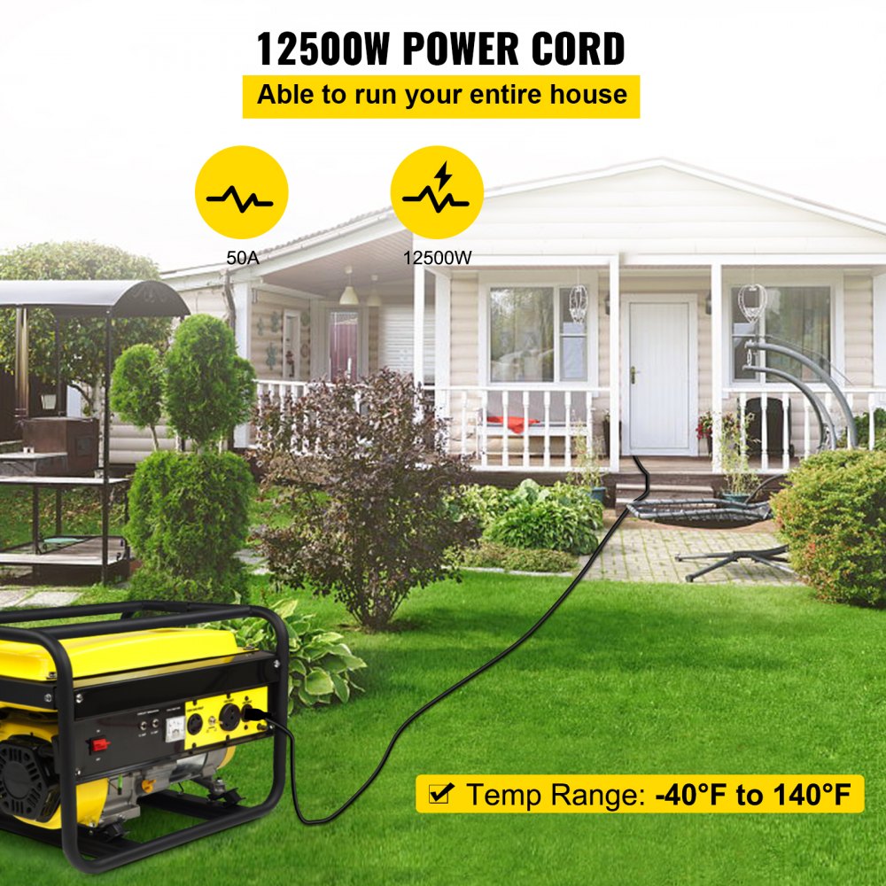 VEVOR 15 ft 50A RV Camp Power Cord Generator Cord 6/3+8/1 AWG NEMA 14-50P to Bare Wire