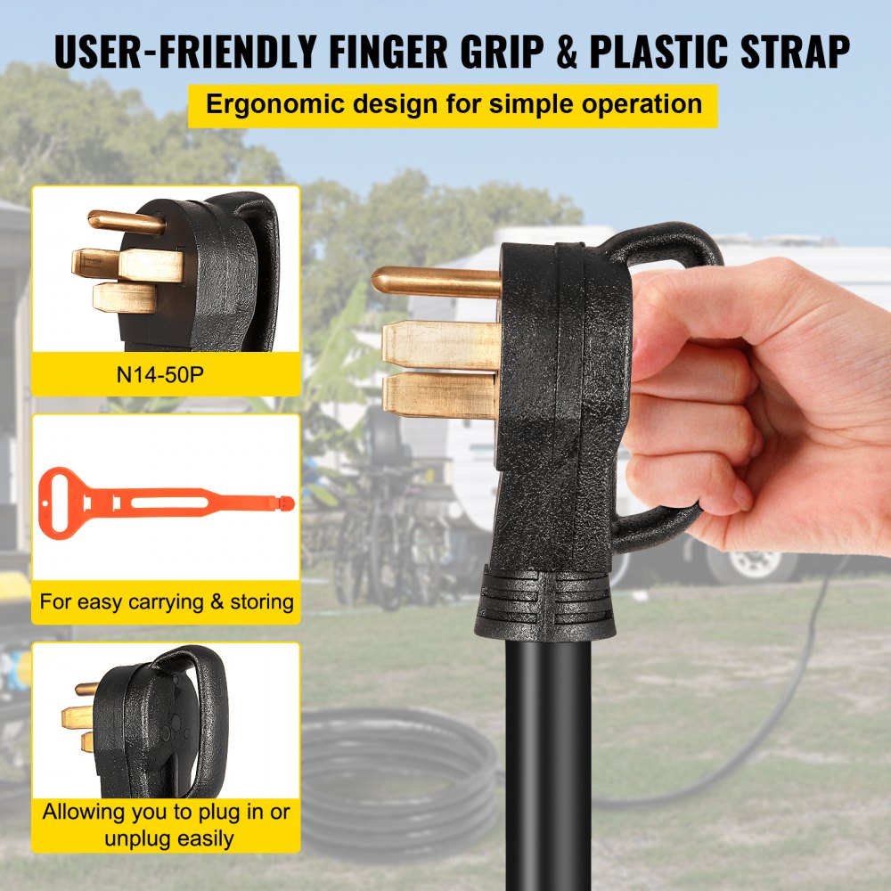 VEVOR 25Ft 50 Amp Generator Extension Cord STW 6/3 + 8/1 Generator Cord 125V 250V Generator Power Cord N14-50P & SS2-50R & CS6364 Twist Lock Connectors Tested to UL Standards