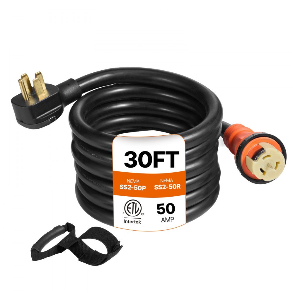 VEVOR Generator Cord, 30 ft Generator Power Cord with Plug in & Out Pin of Inlet Box Side, 50AMP NEMA 14-50P Generator Plug, SS2-50R Extension Cord 12000W,  125/250V Power Tested to UL Standards