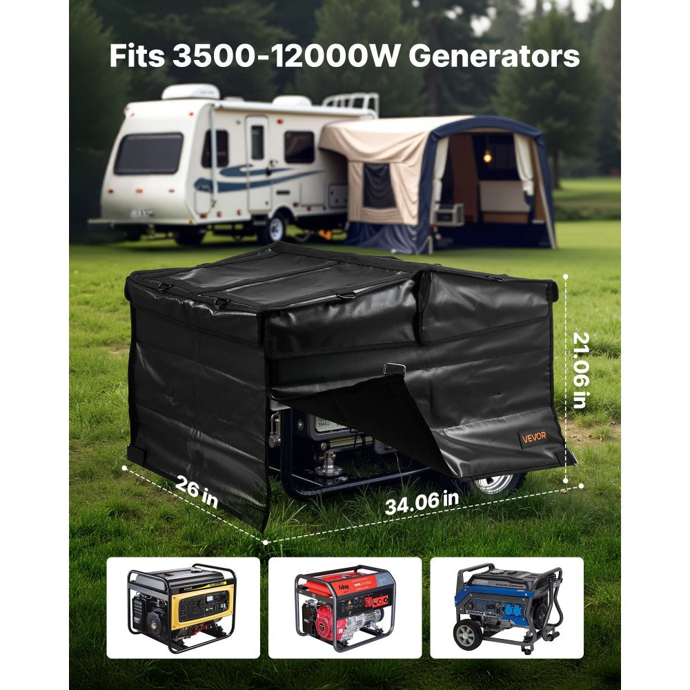 VEVOR Generator Cover, 34 x 26 x 21 Inch Waterproof Universal Generator Cover for Most Generators 3500-12000 Watt, Portable Generator Running Cover with Heavy Duty Thicken 420D Oxford Fabric, Black