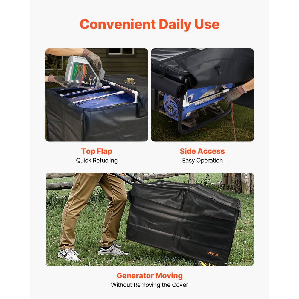 VEVOR Generator Cover, 34 x 26 x 21 Inch Waterproof Universal Generator Cover for Most Generators 3500-12000 Watt, Portable Generator Running Cover with Heavy Duty Thicken 420D Oxford Fabric, Black