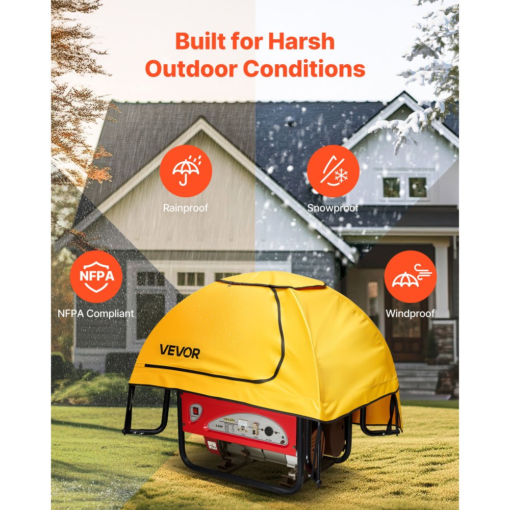 VEVOR Generator Cover, 36 x 26 x 26 Inch Waterproof Universal Generator Cover for Most Generators 70-108 Inch Perimeter, Portable Generator Running Cover with Heavy Duty Thicken Oxford Fabric, Yellow