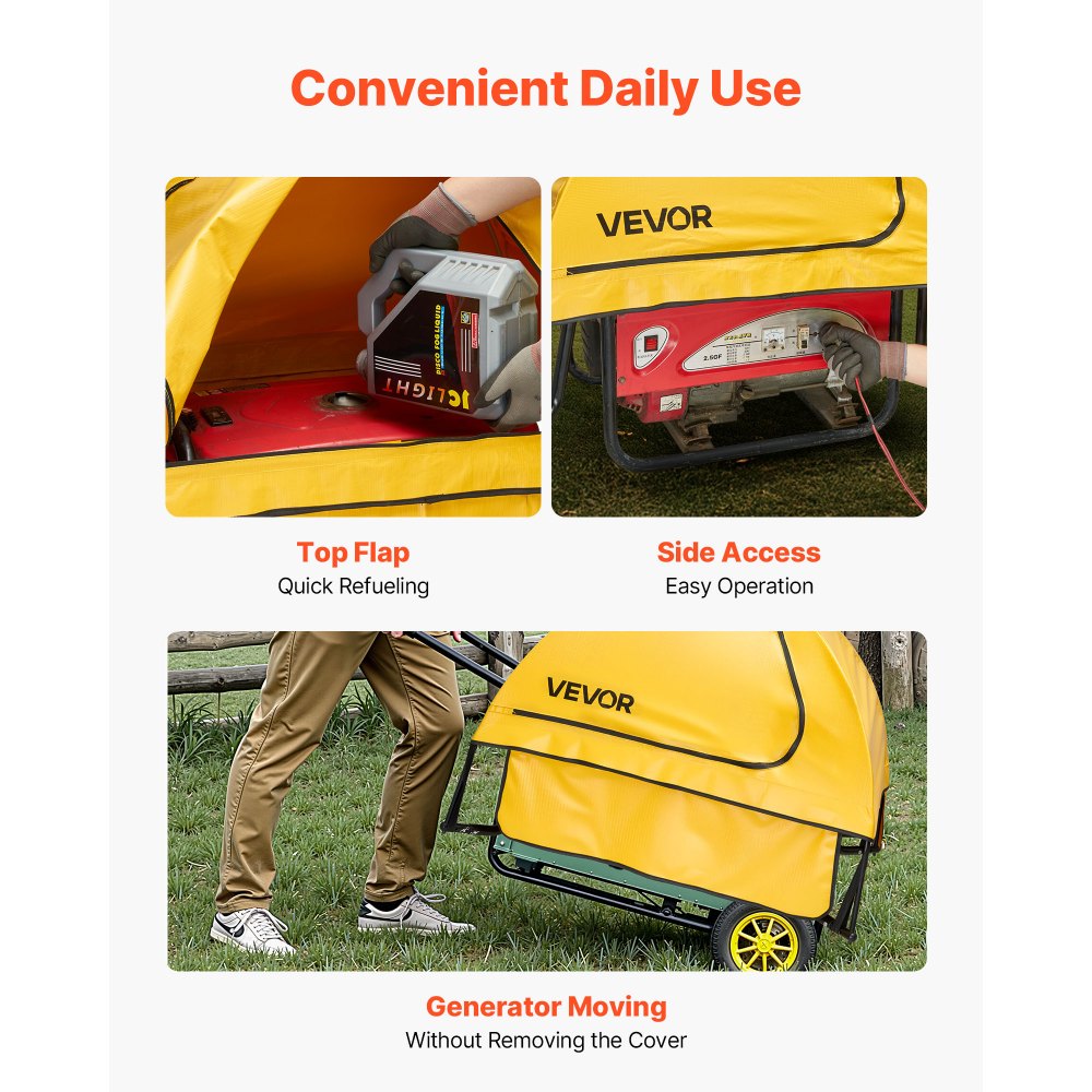 VEVOR Generator Cover, 36 x 26 x 26 Inch Waterproof Universal Generator Cover for Most Generators 70-108 Inch Perimeter, Portable Generator Running Cover with Heavy Duty Thicken Oxford Fabric, Yellow