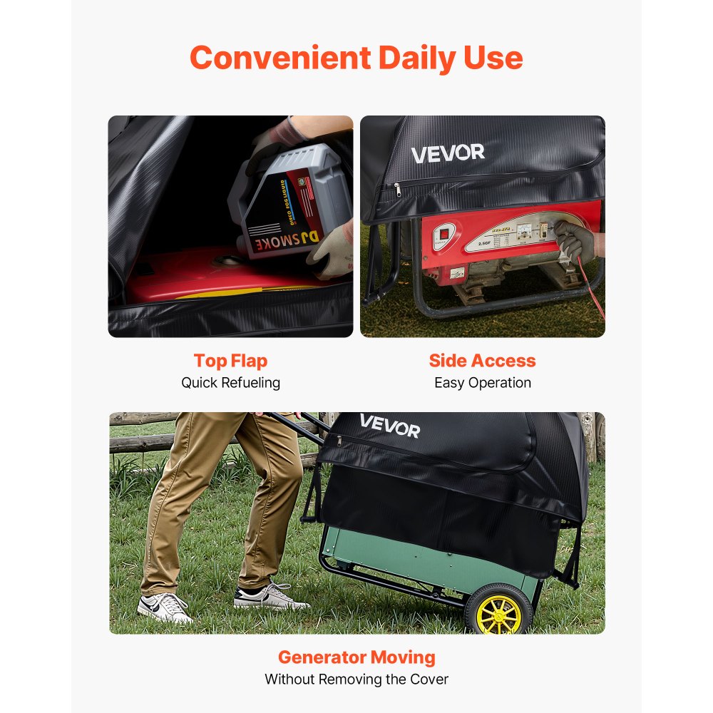 VEVOR Generator Cover, 36 x 26 x 26 Inch Waterproof Universal Generator Cover for Most Generators 70-108 Inches Perimeter, Portable Generator Running Cover with Heavy Duty Thicken Oxford Fabric, Black