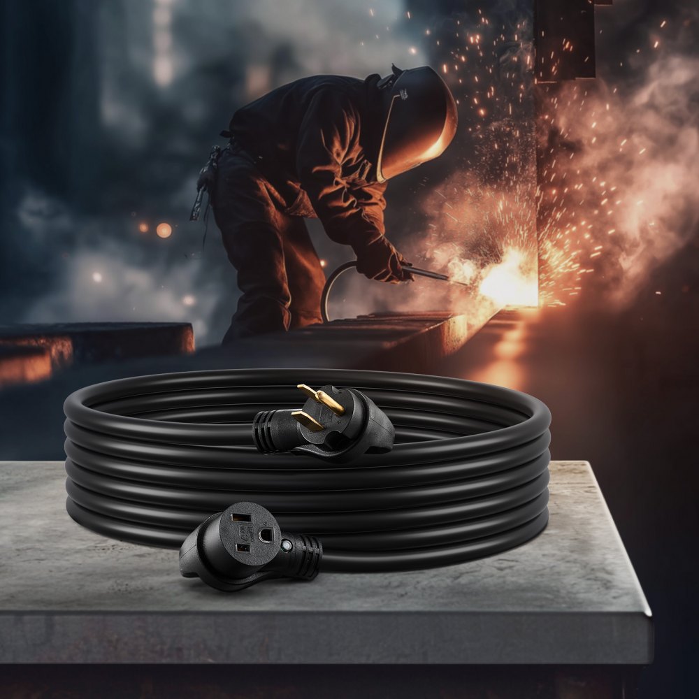 VEVOR 30-Amp Generator Extension Cord, 25 Foot, 250 Volts 7500 Watts Heavy Duty Power Cable, NEMA 6-50R NEMA 6-50P SWT 8AWG Flexible Welder Extension Cord, with Storage Bag, for Generators, ETL Listed