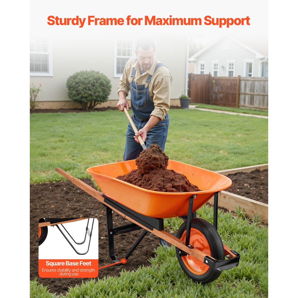 VEVOR Wheelbarrow Cart, 5 Cu. Ft. Load & 330 lbs Capacity, One Wheel Garden Dump Cart, Garden Wagon with Metal Handle &  16" Wide Track Wheels, Easy Loading Utility Yard Cart & Wagons for Lawn Farm