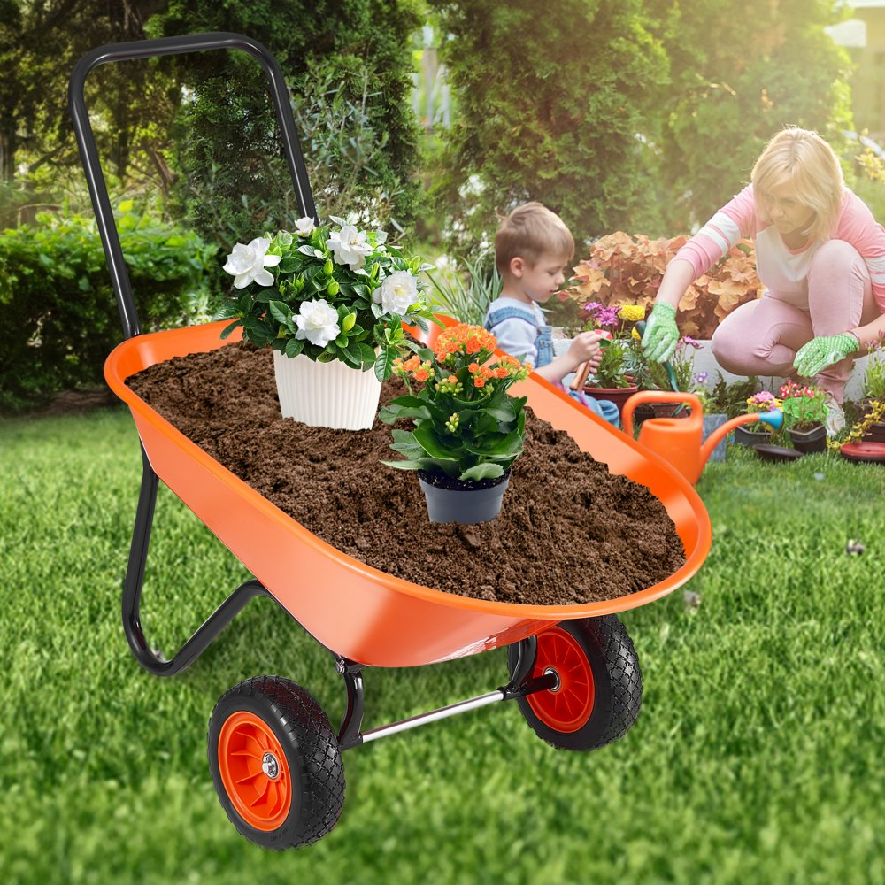 VEVOR Wheelbarrow Cart, 5 Cu. Ft. Load & 397 lbs Capacity, 2 Wheels Garden Dump Cart, Garden Wagon with Handle &  10"  Wide Track Wheels, Easy Loading Utility Yard Cart & Wagons for Outdoor Lawn Yard