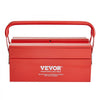 VEVOR Metal Tool Box, 14-inch, 2-Tier 3-Tray Portable Folding Tool Chest Organizer with Handle & Lock Hole, Powder Coated Steel, Cantilever Toolbox for Household Factory Warehouse Repair Shop, Red