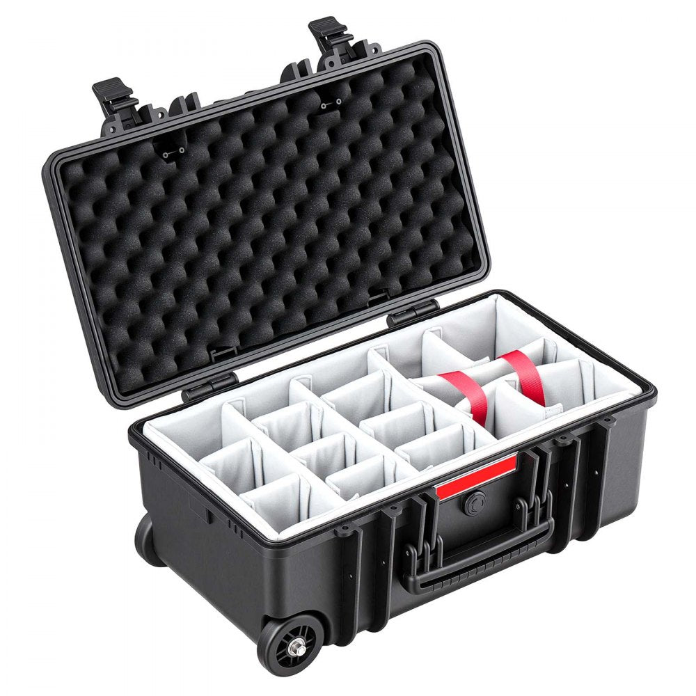 VEVOR Weatherproof Hard Case 21.85 x 13.58 x 9.84 in All Weather Waterproof, for Drones, Camera and Equipment, Heavy Duty Protective Dry Box with Customizable Dividers, Retractable Handle, IP67, Black